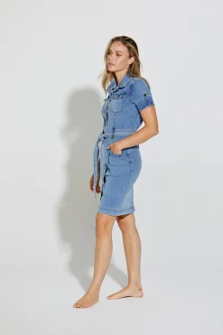 New London Jeans Argyll Trench Dress - Light Wash - NLJ2 Clearance