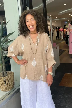 Cindy G Aztec Print Top - Camel - CG44 Online