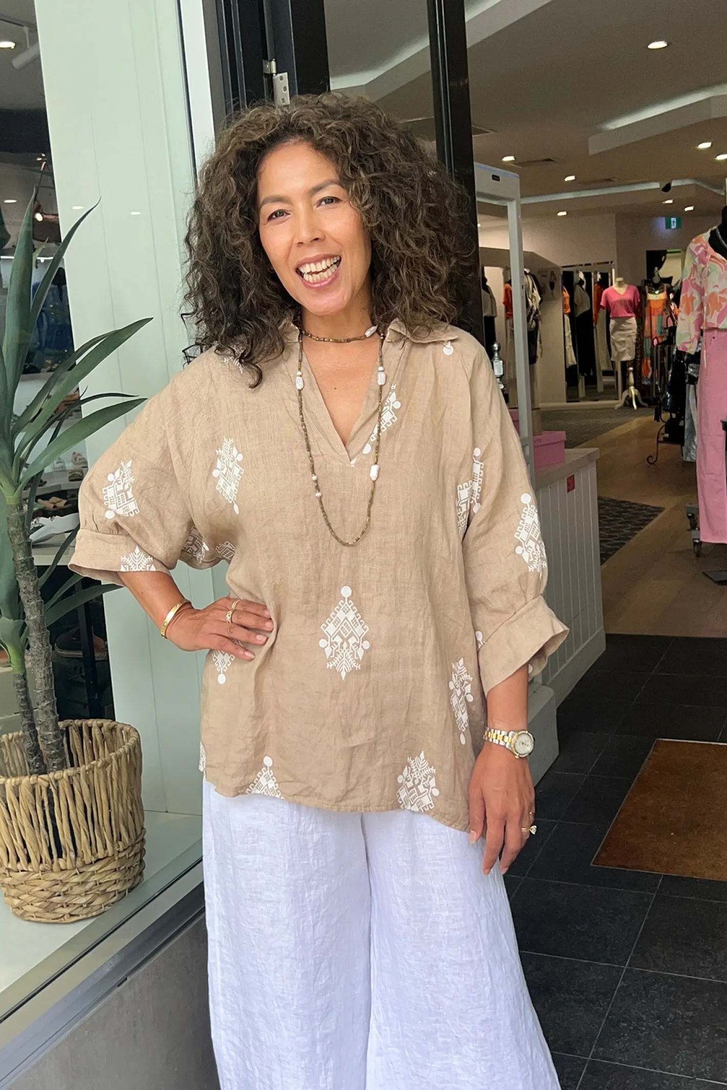Cindy G Aztec Print Top - Camel - CG44 Online