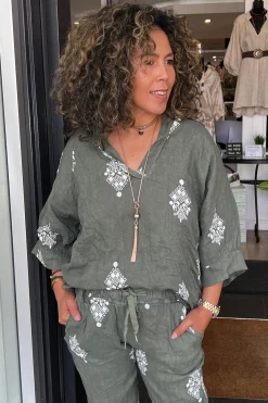 Cindy G Aztec Print Top - Green - CG44 New