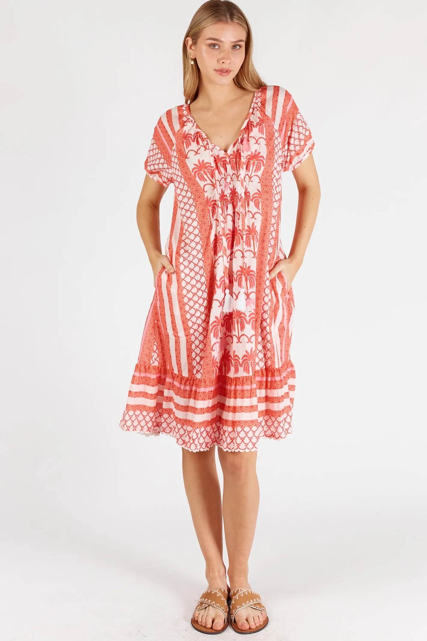 Lula Life Blakely Shirred Dress - Melon - LL45 Discount