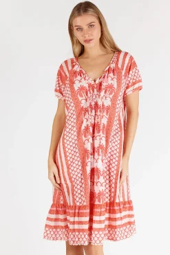 Lula Life Blakely Shirred Dress - Melon - LL45 Discount