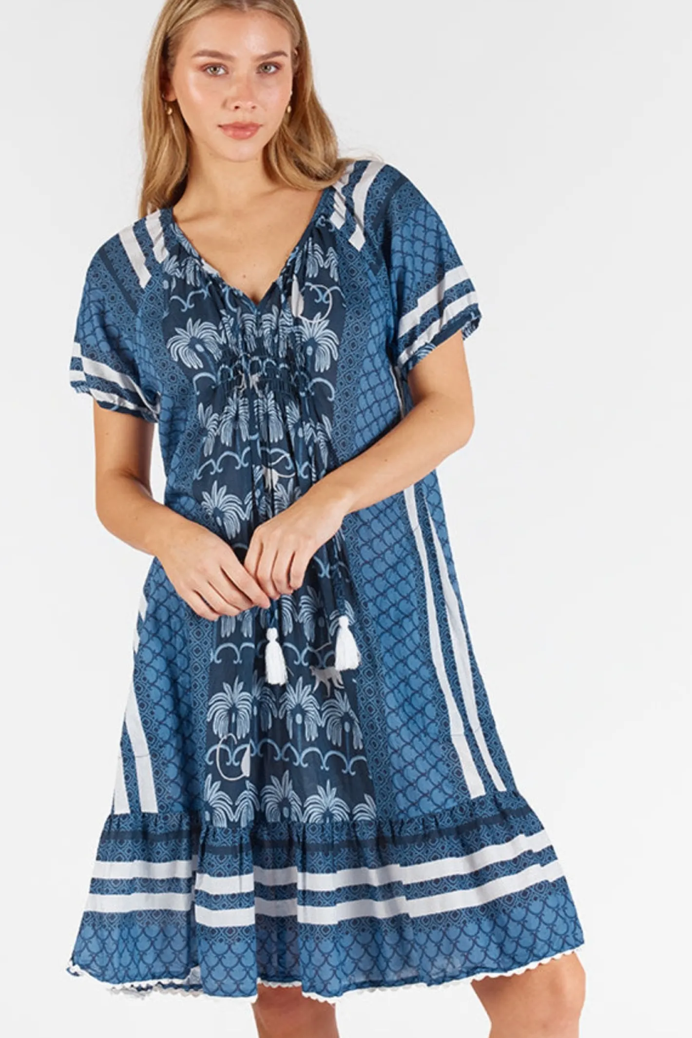 Lula Life Blakely Shirred Dress - Navy - LL45 Best