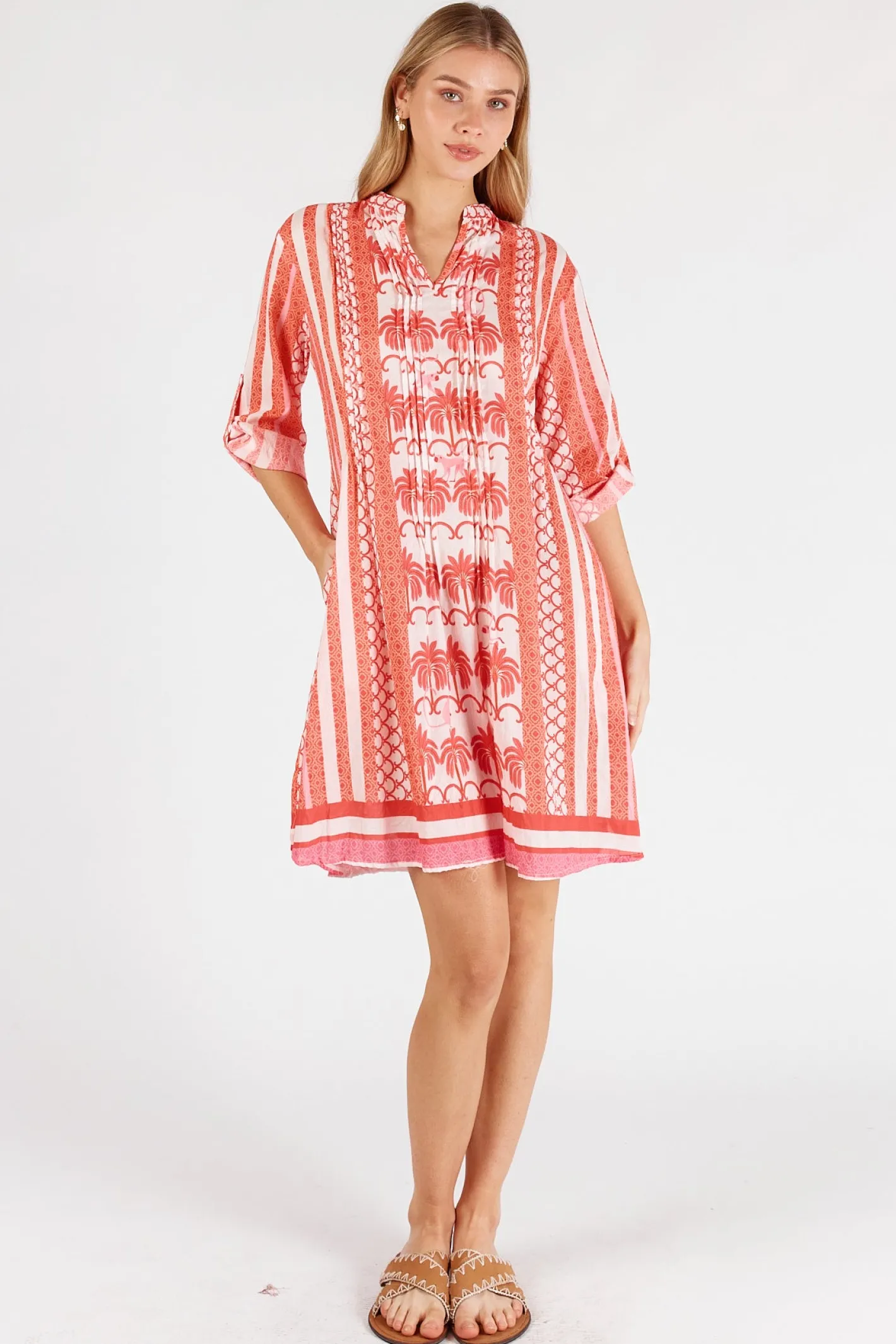 Lula Life Blakely Tucked Dress - Melon - LL48 Sale
