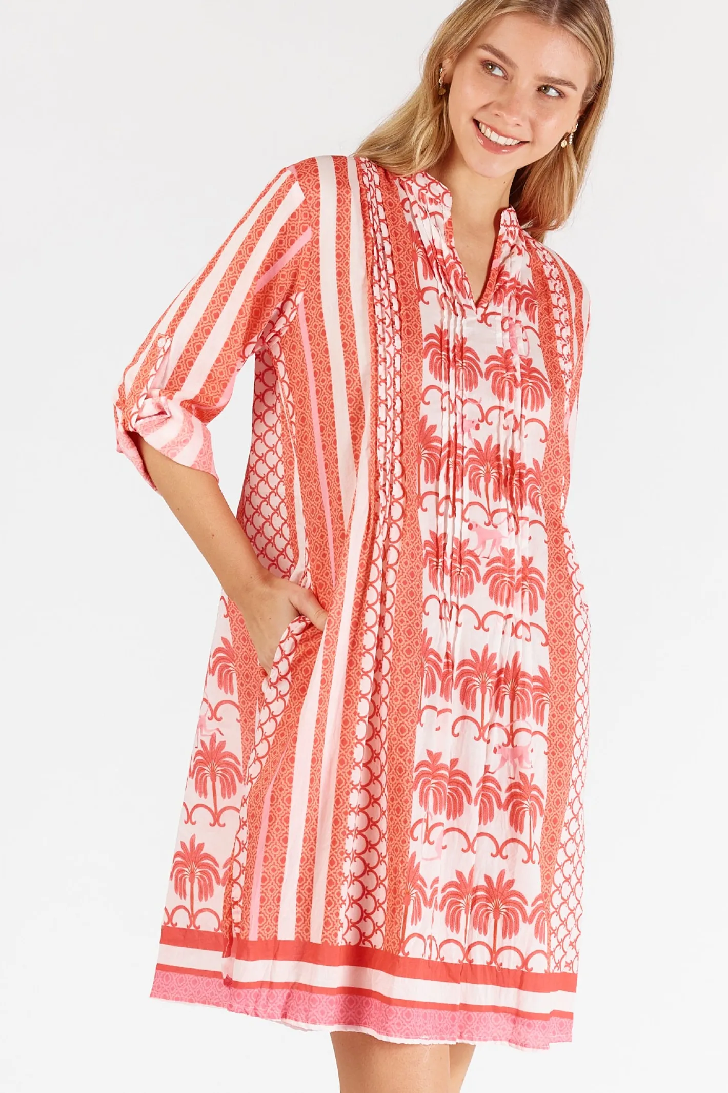 Lula Life Blakely Tucked Dress - Melon - LL48 Sale