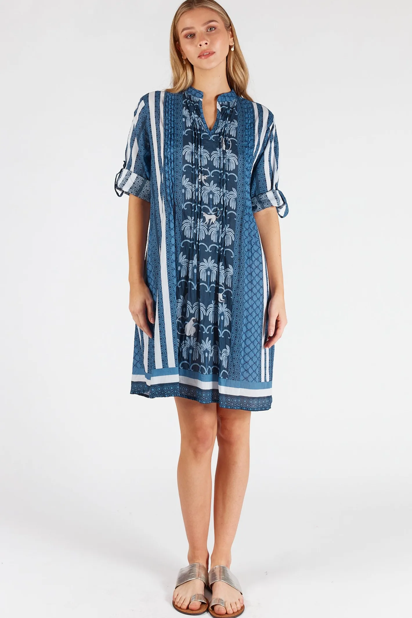 Lula Life Blakely Tucked Dress - Navy - LL48 Outlet