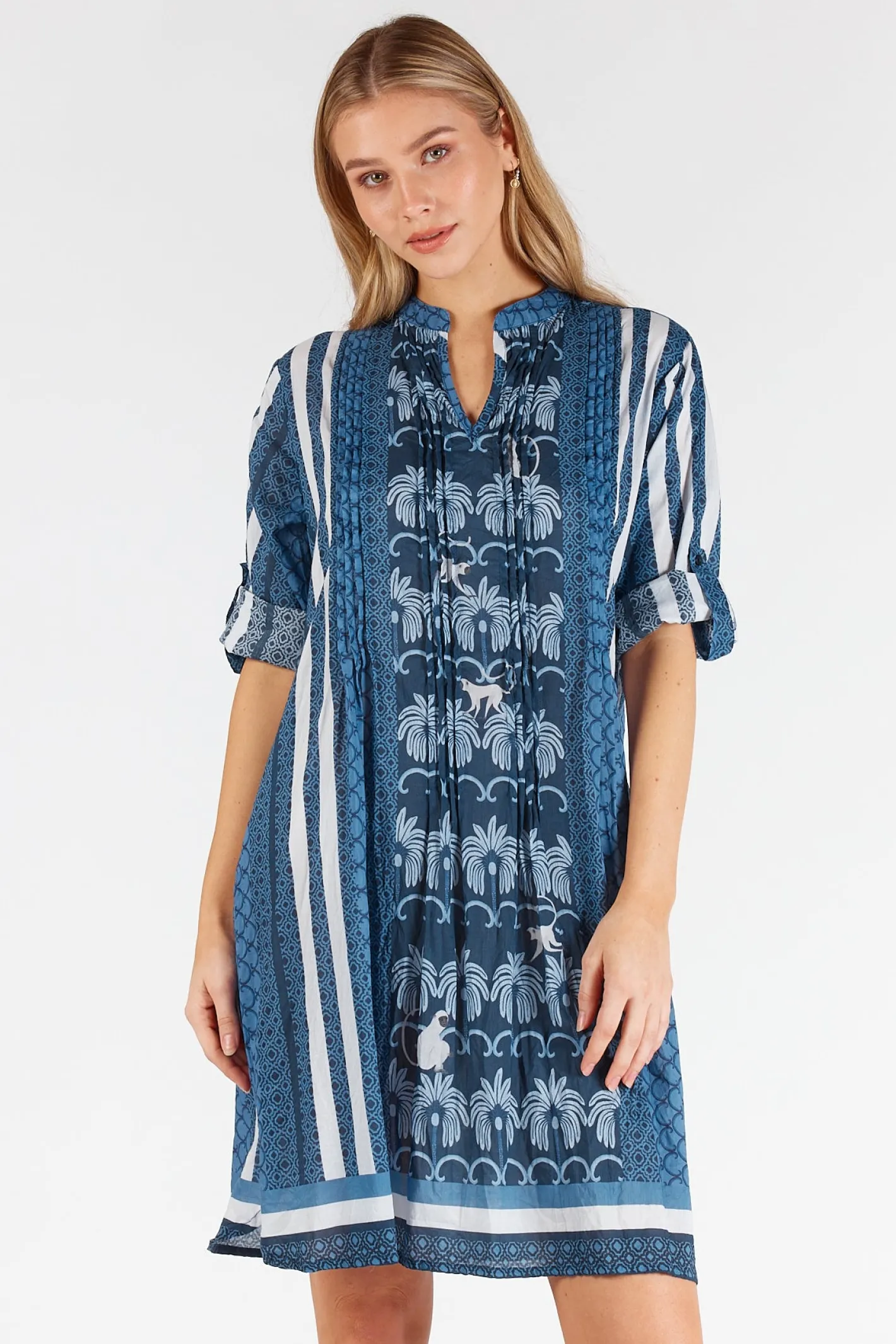 Lula Life Blakely Tucked Dress - Navy - LL48 Outlet