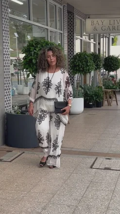 Cindy G Blossom Print Pants - White/Black - CG37