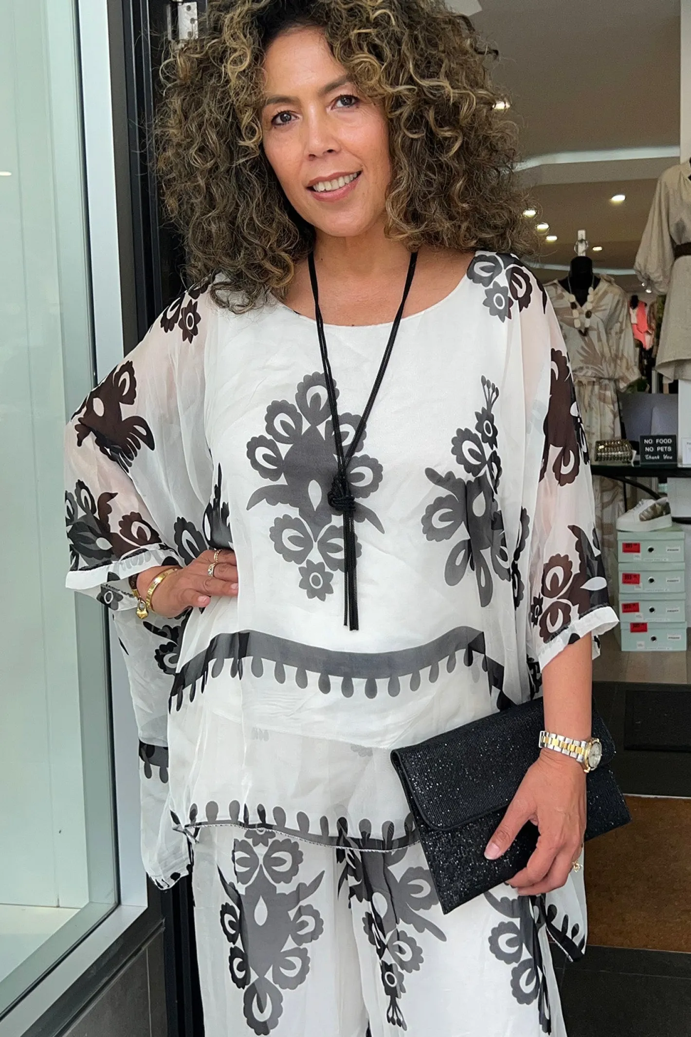 Cindy G Blossom Print Top - White/Black - CG35 Sale