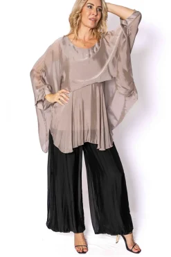 The Italian Closet Cameron Silk Top - Taupe - TIC7 Best