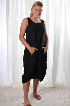 The Italian Cartel Camilla Linen Dress - Black - IC46 New