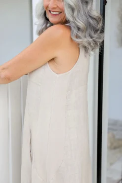 The Italian Cartel Camilla Linen Dress - Sand - IC46 New