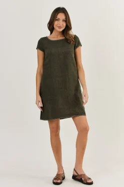 Naturals By O & J Cap Sleeve Linen Dress - Licorice - OJ3 Discount