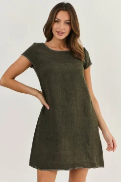 Naturals By O & J Cap Sleeve Linen Dress - Licorice - OJ3 Discount
