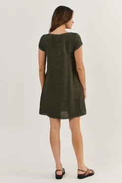 Naturals By O & J Cap Sleeve Linen Dress - Licorice - OJ3 Discount