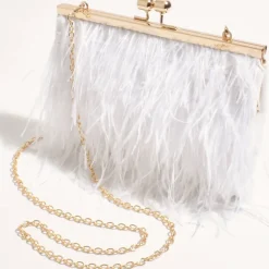 Adorne Cher Feather Floaty Clutch - White - AD13