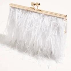 Adorne Cher Feather Floaty Clutch - White - AD13