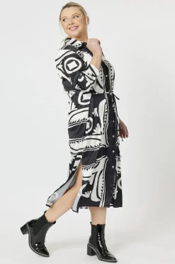 Hammock & Vine Chic Print Dress - Black - HV36 Best