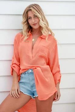 Free Spirit Classic Beach Shirt - Tangerine - FR15 Sale