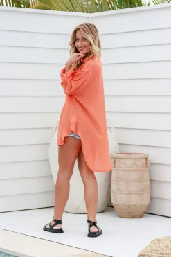 Free Spirit Classic Beach Shirt - Tangerine - FR15 Sale