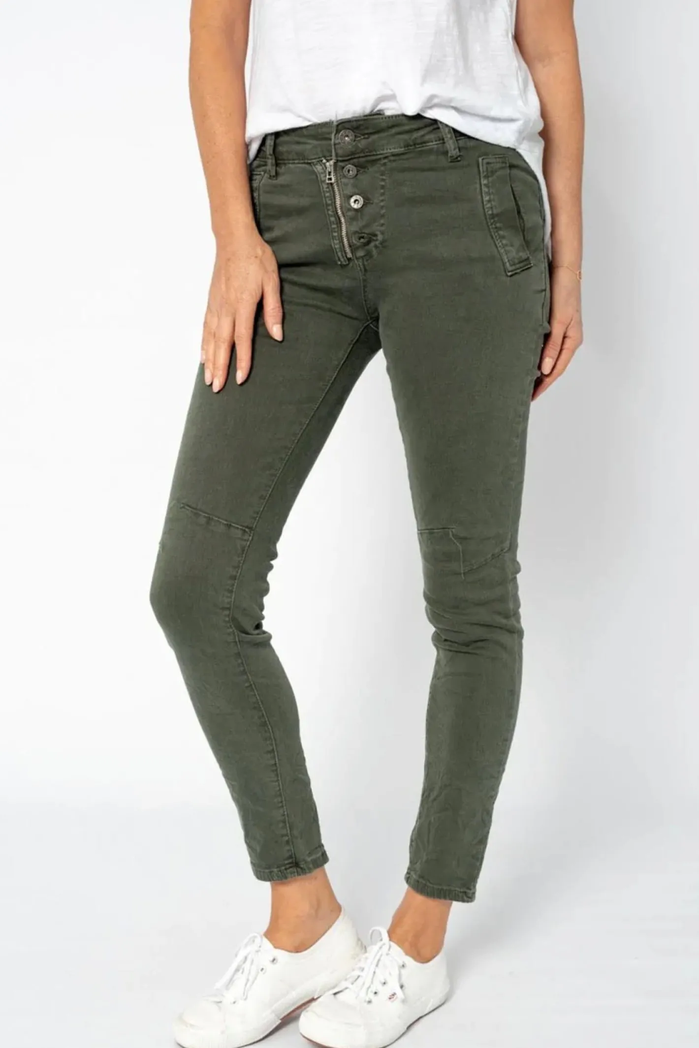 Italian Star Classic Button Jeans - Military - IS10 Best