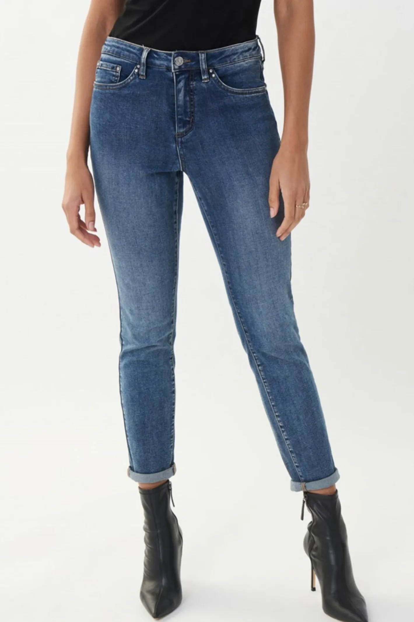 Joseph Ribkoff Cropped Jeans With Rolled Hem - Denim - JR28 Discount