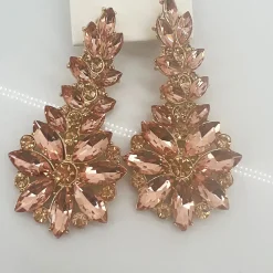 Adorne Dropped Floral Jewelled Earrings - Champagne - AD1 Best