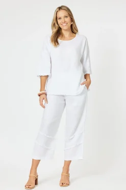 Hammock & Vine Fringed Linen Pant - White - HV19