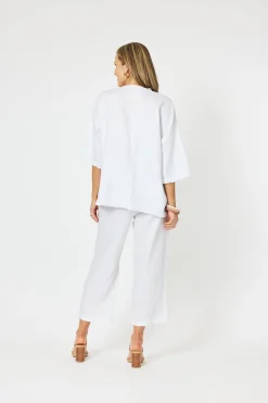 Hammock & Vine Fringed Linen Top - White - HV13 Sale