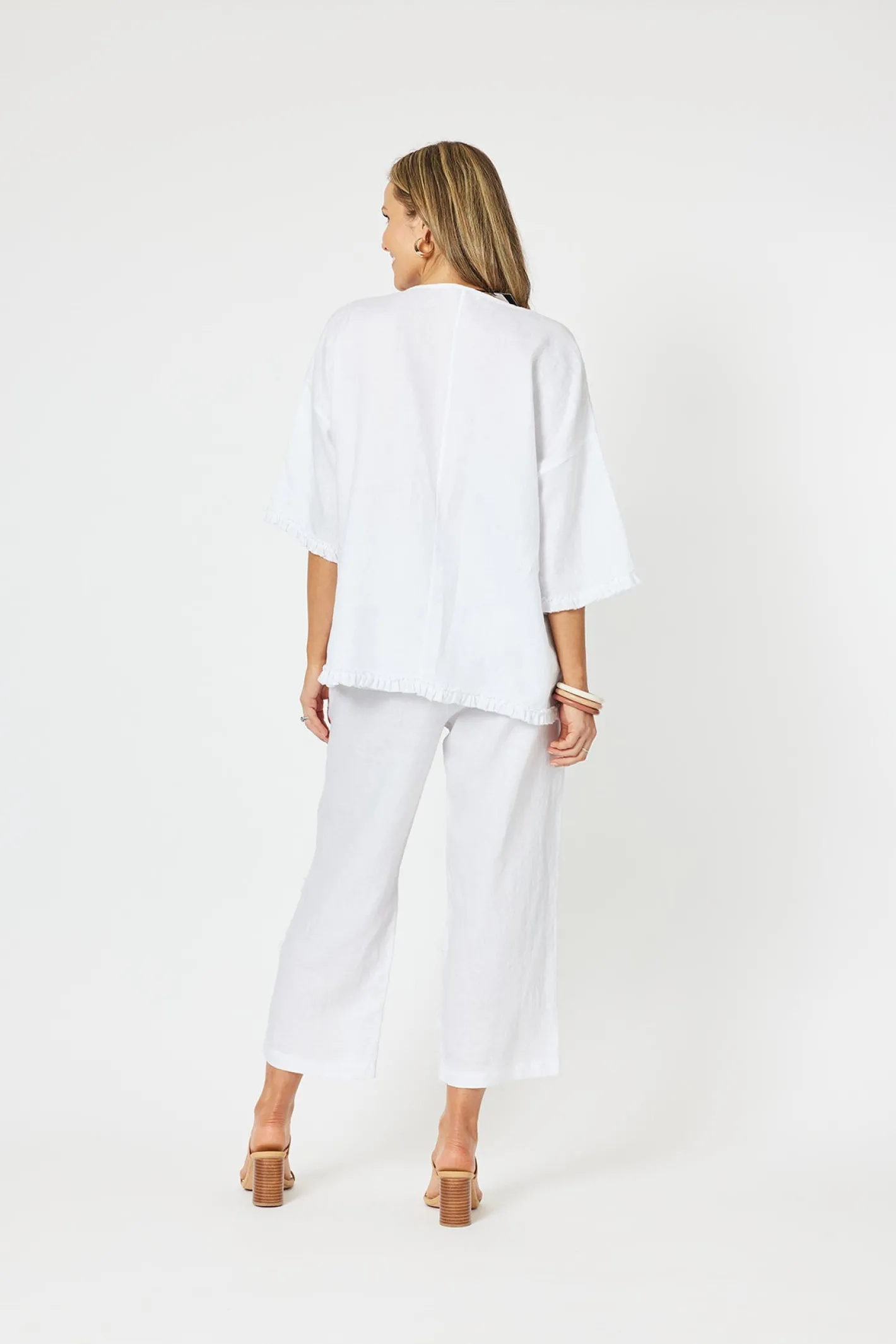 Hammock & Vine Fringed Linen Top - White - HV13 Sale