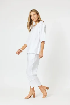 Hammock & Vine Fringed Linen Top - White - HV13 Sale