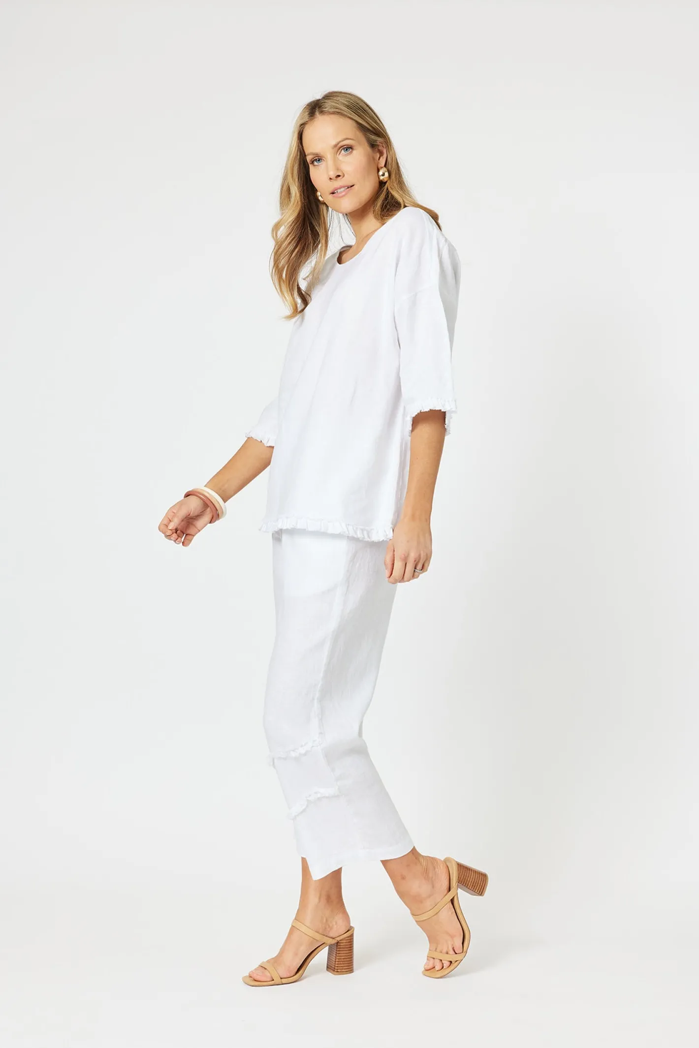 Hammock & Vine Fringed Linen Top - White - HV13 Sale