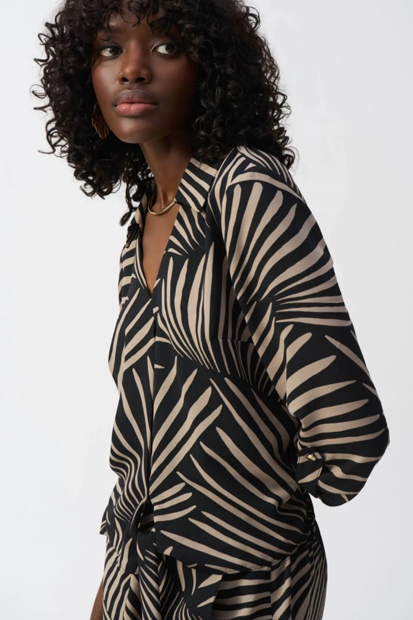 Joseph Ribkoff Gauze Tropical Print Top - Black - JR55