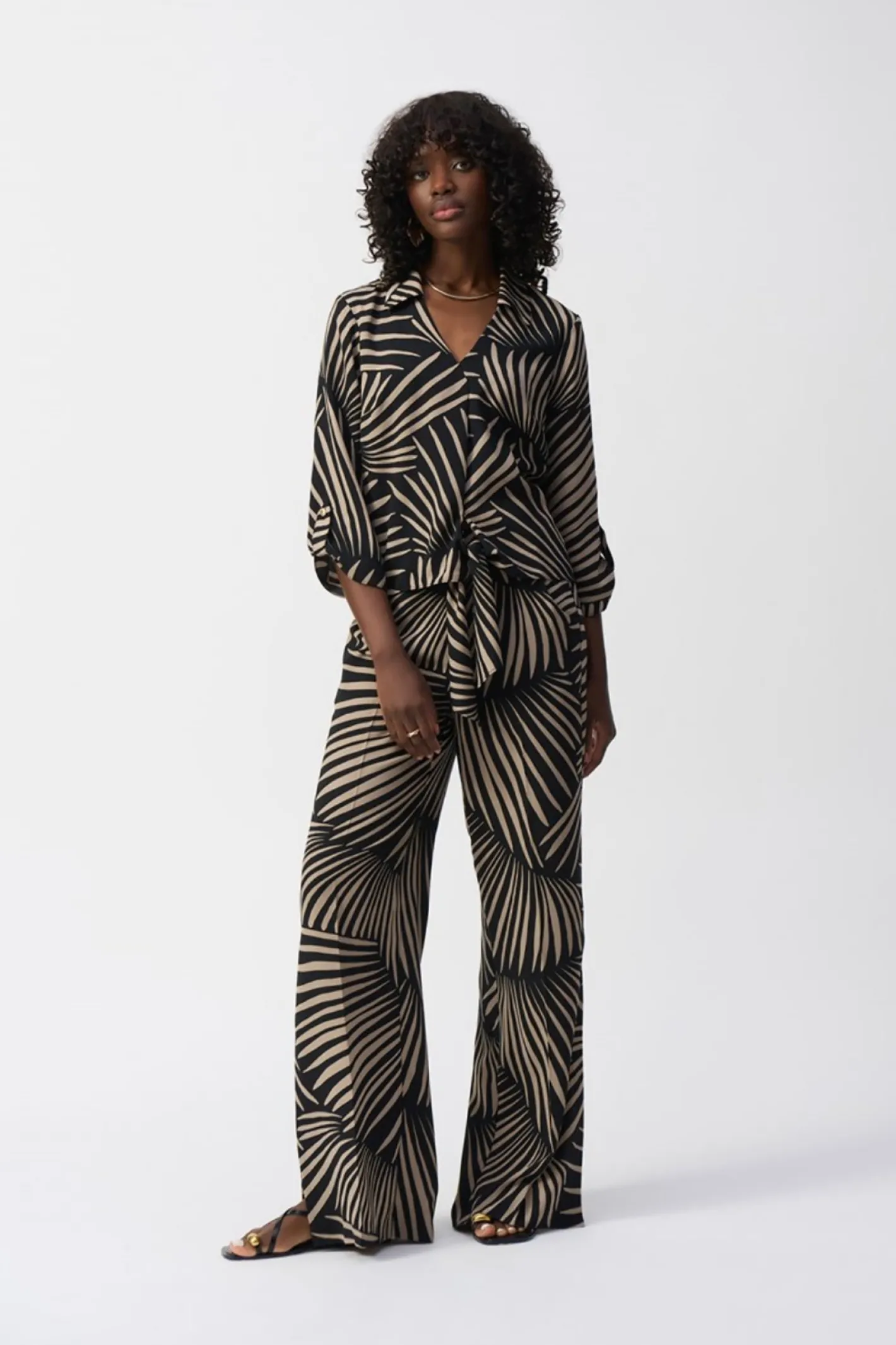 Joseph Ribkoff Gauze Tropical Print Wide Leg Pant - Black - JR56 Outlet