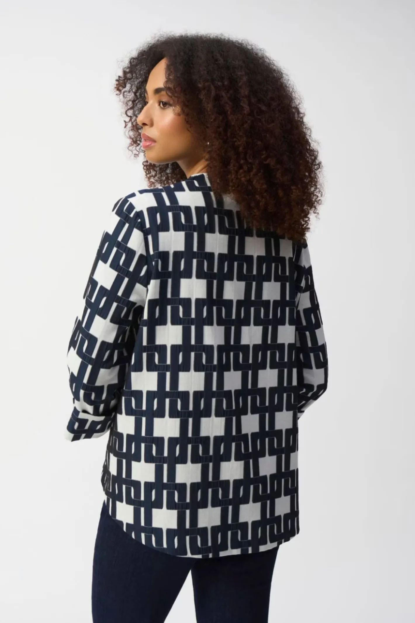 Joseph Ribkoff Geometric Trapeze Jacket - Off White/Navy - JR37 Outlet