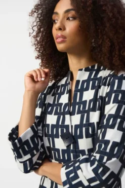 Joseph Ribkoff Geometric Trapeze Jacket - Off White/Navy - JR37 Outlet
