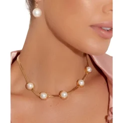 Adorne Greta Pearl Collar Necklace - Gold - AD28 Online