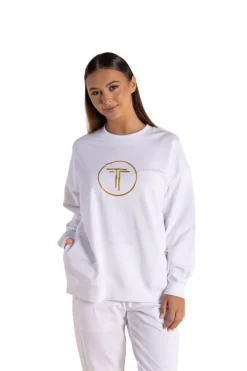 Two-T's Harlyn Metallic Logo Sweat - White - TT55 Outlet