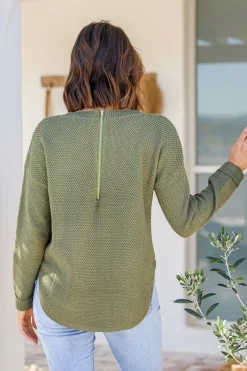 Silence & Noise I'm Famous Zip Knit - Khaki - SN15 Discount