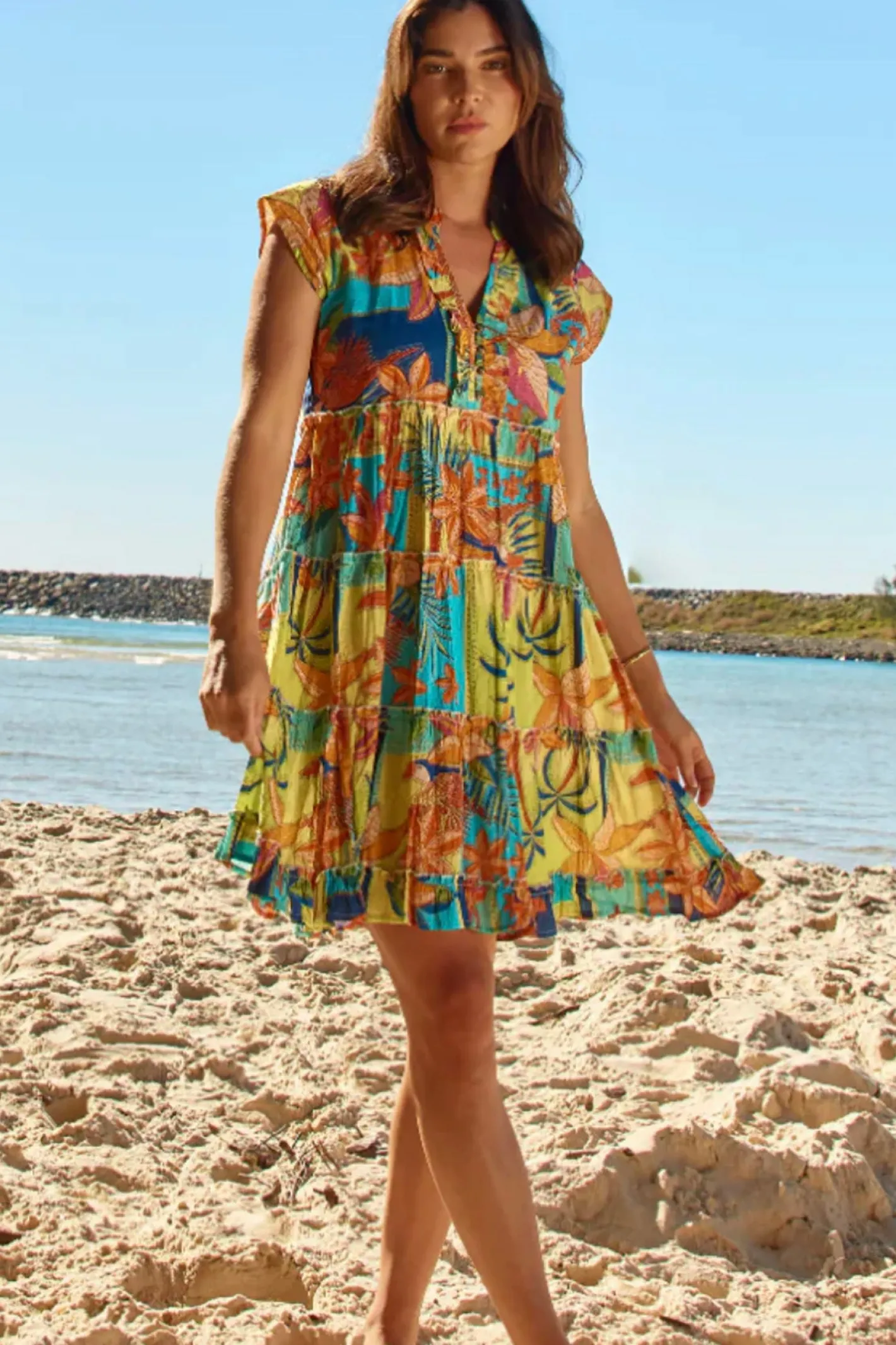 Lula Life Jemma Tiered Dress - Mist - LL19 Clearance