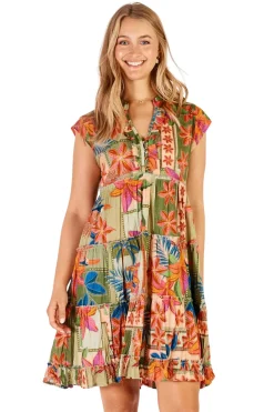 Lula Life Jemma Tiered Dress - Olive - LL19 Outlet
