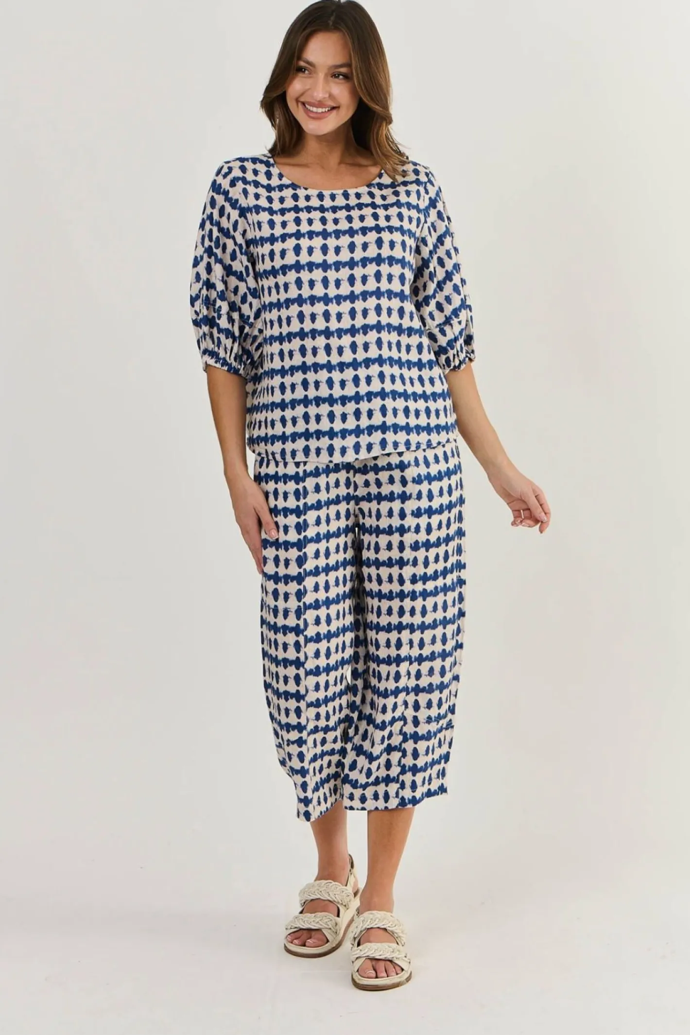 Naturals By O & J Kyleigh Crop Linen Pant - Delta Blot - OJ32 Sale