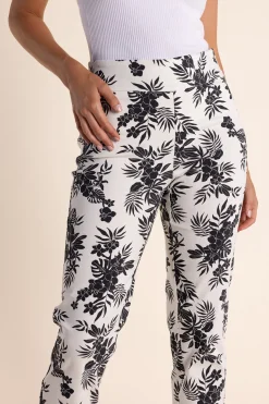 Two-T's Leaf Print Pant - Black/White - TT24 New
