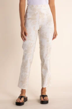 Two-T's Leaf Print Pant - Natural/White - TT24 Online