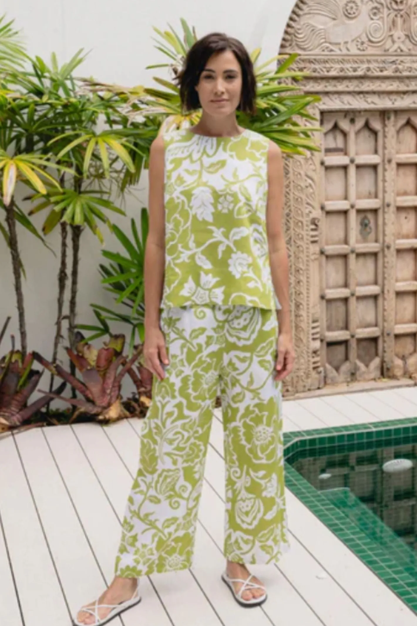 See Saw Linen 7/8 Wide Leg Pant - Vine - SS26