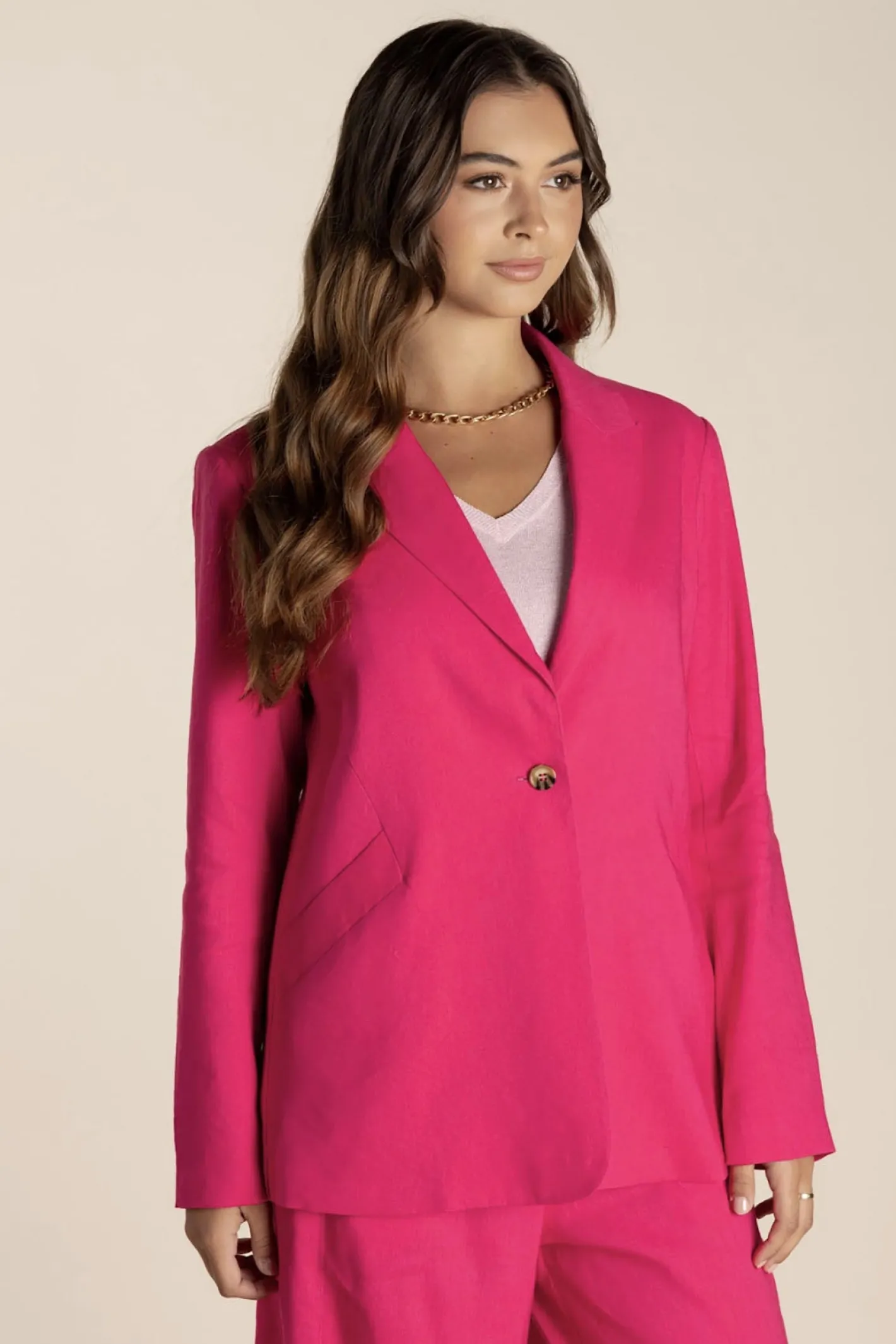 Two-T's Linen Blazer - Raspberry - TT10