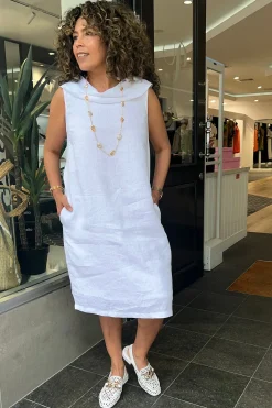 See Saw Linen Cowl Neck Dress - White - SS31 Sale