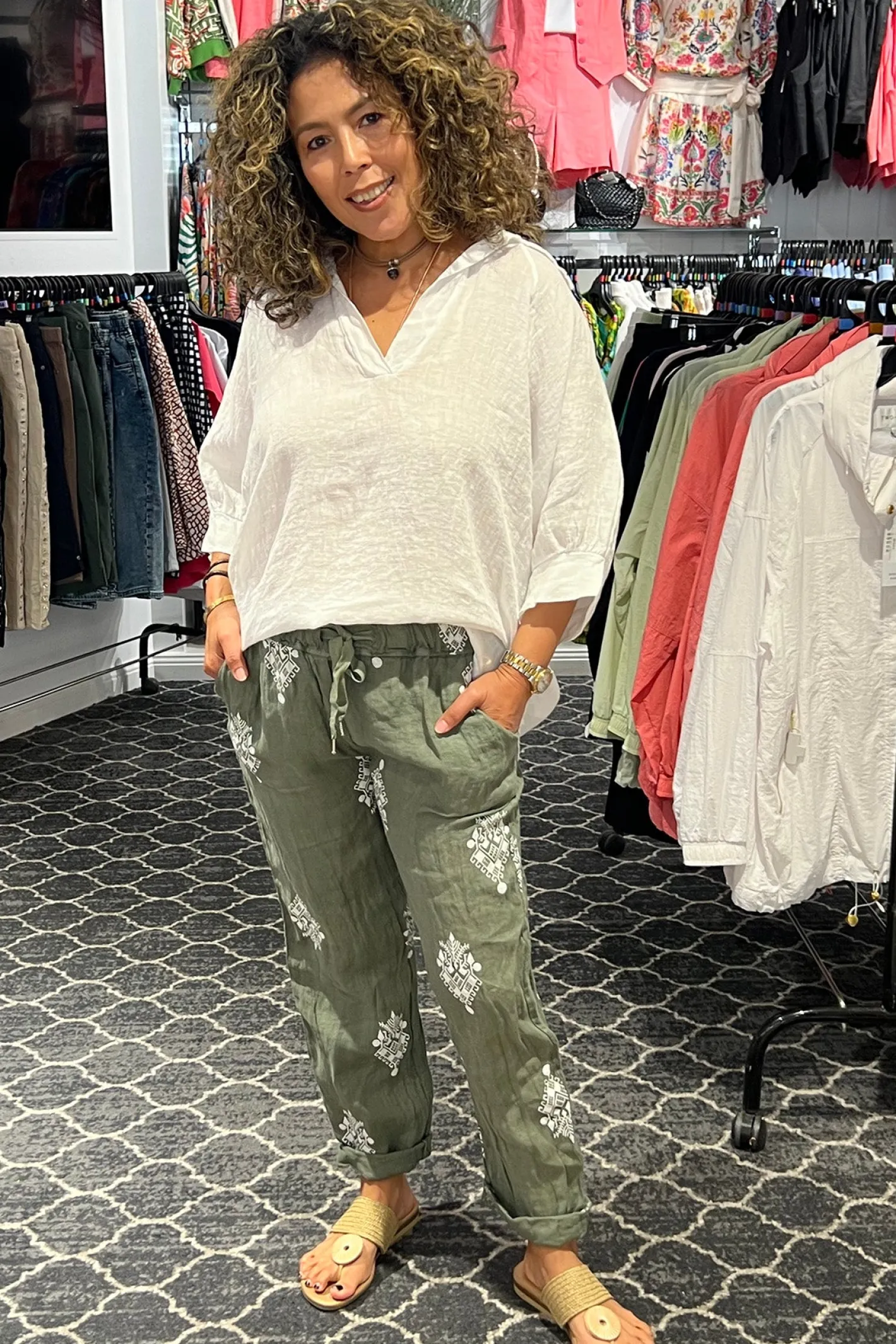 Cindy G Linen Top - White - CG45 Clearance
