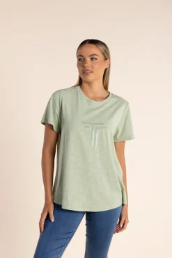 Two-T's Logo Sequin Crew Tee - Avocado - TT53 Discount