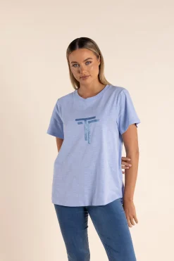 Two-T's Logo Sequin Crew Tee - Sky - TT53 Clearance